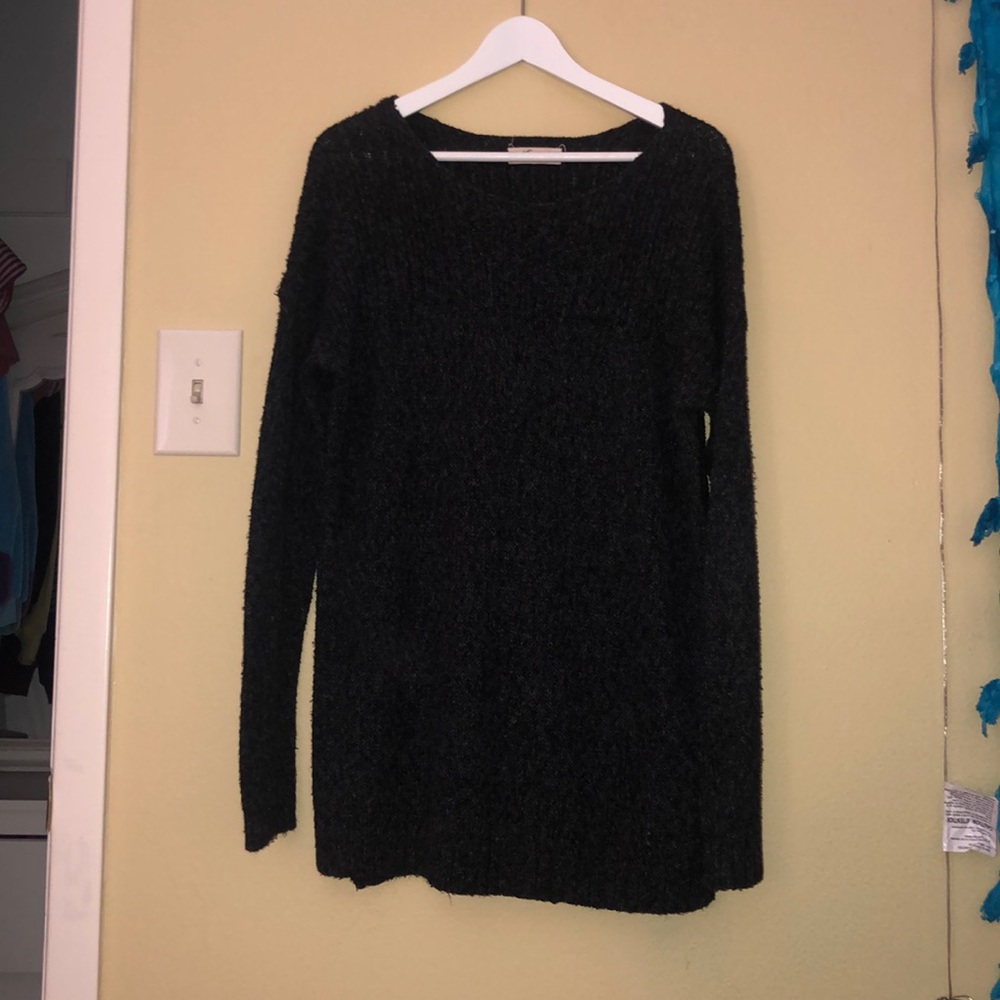 long grey knitted sweater